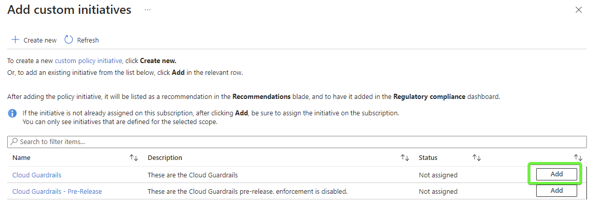 Custom Initiative visible inside the Regulatory Compliance Blade.